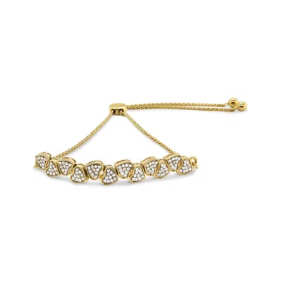 Haus Of Brilliance 14k Yellow Gold Plated .925 Sterling Silver 1/2 Cttw Diamond Sideways Hearts Bolo Bracelet In Yellow