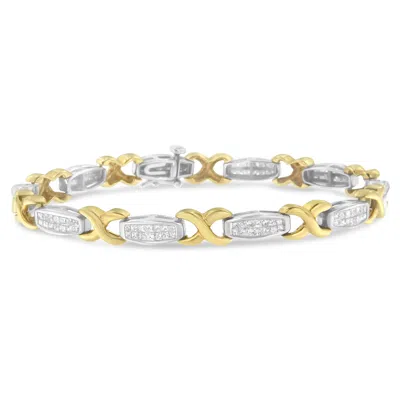 Haus Of Brilliance 14k Yellow And White Gold 2.0 Cttw Princess Cut Diamond Tapered And Equal Sign Link Bracelet In Multi