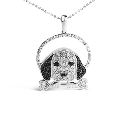 Haus Of Brilliance .925 Sterling Silver 1/4 Cttw White And Black Diamond Beagle Dog And Bone Pendant Necklace In White