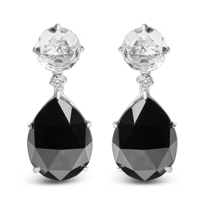 Haus Of Brilliance 18k White Gold 1/5 Cttw Diamond With Round White Topaz And 20x15mm Pear Cut Black Onyx Gemstone Dang In White