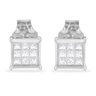 Haus Of Brilliance Sterling Silver Princess Cut Diamond Square Stud Earrings In White