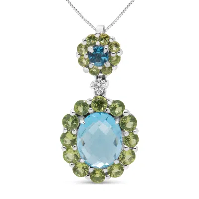 Haus Of Brilliance 18k White Gold 0.05 Cttw Round Diamond And Blue Topaz And Green Peridot Gemstone Halo Drop 18" Penda In White