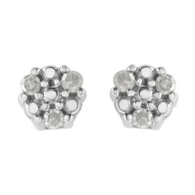 Haus Of Brilliance .925 Sterling Silver 1/10 Cttw Prong Set Round-cut Trio Diamond Stud Earrings In White