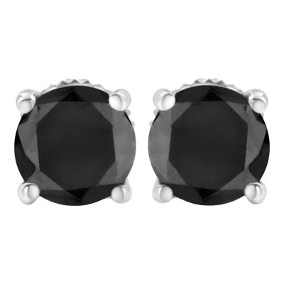 Haus Of Brilliance 14k White Gold Round Brilliant-cut Black Diamond Classic 4-prong Stud Earrings With Screw Backs In White