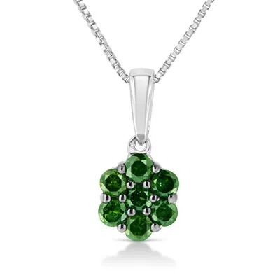 Haus Of Brilliance .925 Sterling Silver Prong Set Color Treated Diamond Floral Cluster 18" Pendant Necklace In Multi