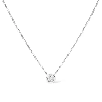 Haus Of Brilliance 10k Gold 1/10 Carat Round Brilliant-cut Diamond Modern Bezel-set Solitaire 16"-18" Pendant Necklace In White