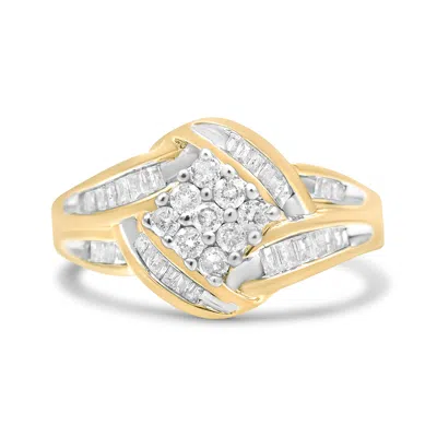 Haus Of Brilliance 10k Yellow And White Gold 3/4 Cttw Diamond Cluster And Swirl Ring In Multi