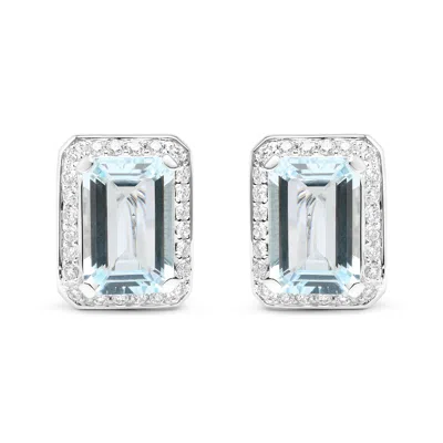 Haus Of Brilliance 18k White Gold 3/4 Cttw Round Diamond And 13x9mm Emerald Cut Blue Aquamarine Gemstone Halo Omega Stu In White