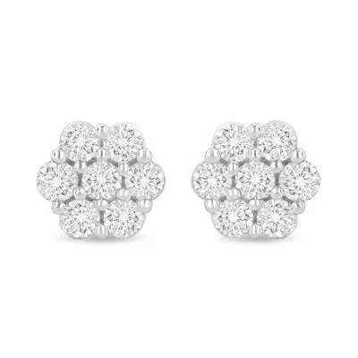Haus Of Brilliance 14k White Gold 1.0 Cttw Prong Set Round-cut Diamond Floral Stud Earrings In White