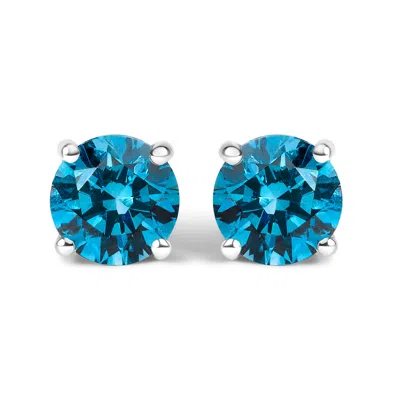 Haus Of Brilliance 14k Gold Round Brilliant Cut Lab Grown Blue Diamond 4-prong Classic Solitaire Stud Earrings With Pus In White