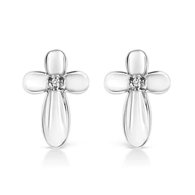 Haus Of Brilliance .925 Sterling Silver Prong Set Diamond Accent Floral Cross Stud Earring In White