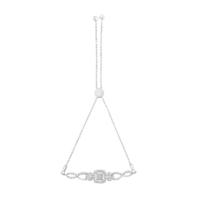 Haus Of Brilliance .925 Sterling Silver Diamond Cushion Frame Heart-sides Twist 4"-10" Adjustable Bolo Tennis Bolo Brac In White