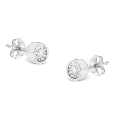 Haus Of Brilliance .925 Sterling Silver 1/5 Cttw Round Brilliant-cut Near Colorless Diamond Miracle-set Bezel Barrel St In White