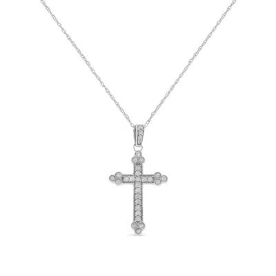 Haus Of Brilliance .925 Sterling Silver 1/4 Cttw Prong Set Round-cut Diamond Cross 18" Pendant Necklace - In White