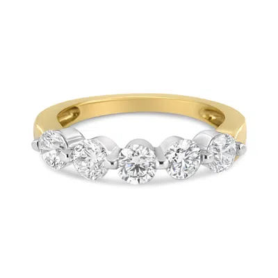 Haus Of Brilliance 14k White And Yellow Gold 1 1/2 Cttw 2 Prong Cup Set Round-cut Diamond 5 Stone Ring Band In Multi