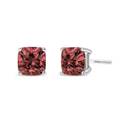 Haus Of Brilliance 14k White Gold Lab Grown Pink Cushion 4-prong Set Classic Diamond Solitaire Stud Earrings In White