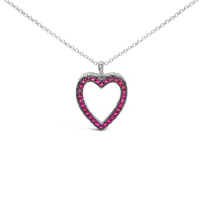 Haus Of Brilliance 18k 1/3 Cttw Diamond And Red Ruby Open Heart With Black Rhodium 18" Pendant Necklace In White