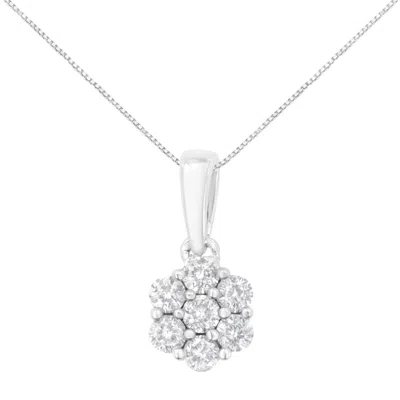 Haus Of Brilliance 14k White Gold 1/2 Cttw Prong Set Round-cut Diamond 7 Stone Floral Cluster 18" Pendant Necklace In White