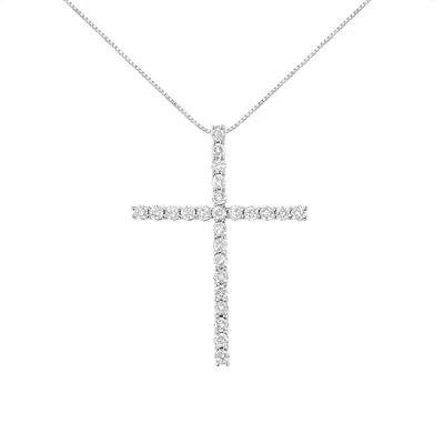 Haus Of Brilliance .925 Sterling Silver 2.0 Cttw Round Shape Diamond 1-1/4" Cross Pendant With Box Chain Necklace In White