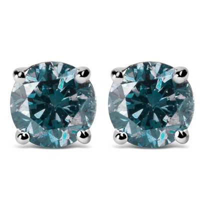 Haus Of Brilliance 14k Gold Round Brilliant Cut Lab Grown Blue Diamond 4-prong Classic Solitaire Stud Earrings With Scr In White
