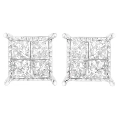 Haus Of Brilliance 10k White Gold Square Earrings With Princess Cut Diamond In White