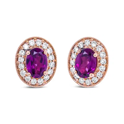 Haus Of Brilliance 14k Rose Gold 7x5mm Oval Cut Garnet And 3/8 Cttw Round Diamond Halo Stud Earrings In Multi