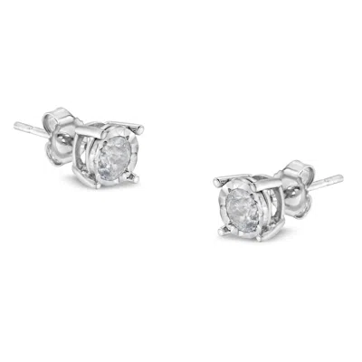 Haus Of Brilliance .925 Sterling Silver 1/2 Cttw Near Colorless Round Brilliant-cut Diamond Miracle-set Stud Earrings In White