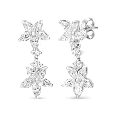 Haus Of Brilliance 18k White Gold 6 Ctw Marquise Diamond Floral Dangle Drop Earring In Metallic