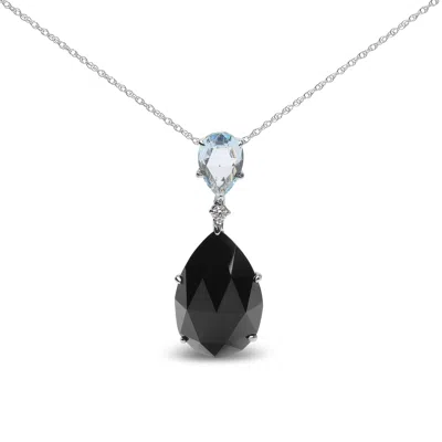 Haus Of Brilliance 18k White Gold Diamond Accent And Pear Cut Sky Blue Topaz And Pear Cut Black Onyx Dangle Drop 18" Ne In White