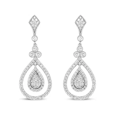 Haus Of Brilliance 18k White Gold 1 1/4 Cttw Round Diamond Openwork Teardrop-shaped Dangle Earrings In White