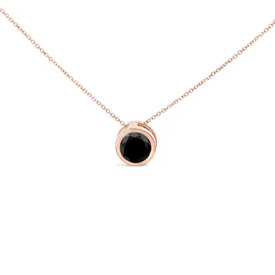 Haus Of Brilliance 14k Rose Gold Bezel-set Black Round Diamond Solitaire Pendant Necklace In Multi