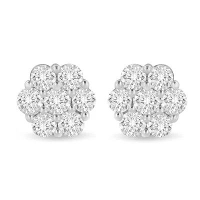 Haus Of Brilliance 14k White Gold 3 Cttw Prong Set Round-cut Diamond Floral Cluster Stud Earring In White