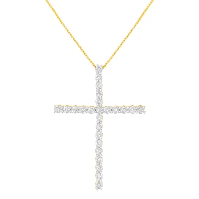 Haus Of Brilliance .925 Sterling Silver 3.0 Cttw Round Shape Diamond 1-1/2" Cross Pendant With Box Chain Necklace In Yellow