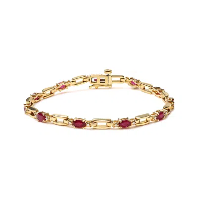 Haus Of Brilliance 10k Yellow Gold Oval Ruby And 1/10 Cttw Diamond Bar Prong Set Bracelet In Yellow