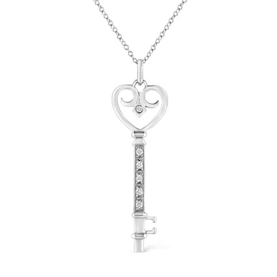 Haus Of Brilliance .925 Sterling Silver Pave And Bezel-set Diamond Accent Key 18" Heart And Lock Pendant Necklace In White