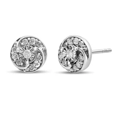 Haus Of Brilliance .925 Sterling Silver 1/4 Cttw Round Diamond Spiral Halo Cluster Stud Earrings In White