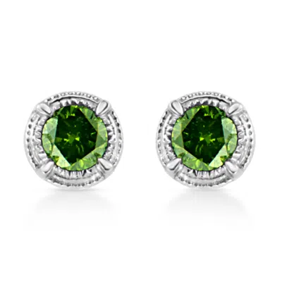 Haus Of Brilliance .925 Sterling Silver Treated Colored Diamond Modern 4-prong Solitaire Milgrain Stud Earrings In Multi