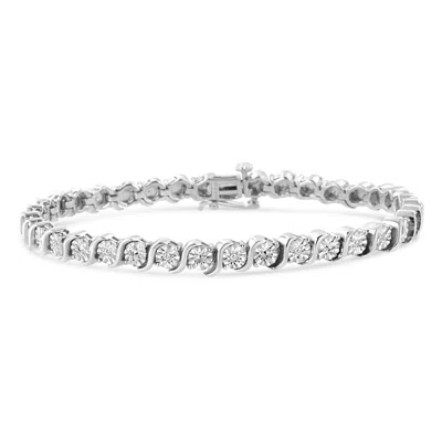 Haus Of Brilliance .925 Sterling Silver 1/10 Cttw Diamond Round Miracle Plate And "s" Link Tennis Bracelet In White