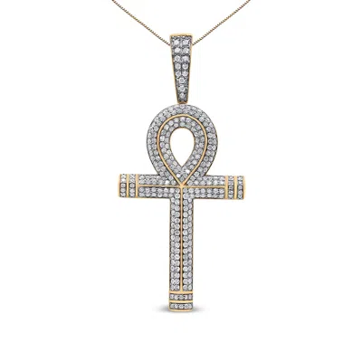 Haus Of Brilliance 10k Yellow Gold 1 7/8 Cttw Round Diamond Ankh Cross Pendant Necklace For Men In Yellow