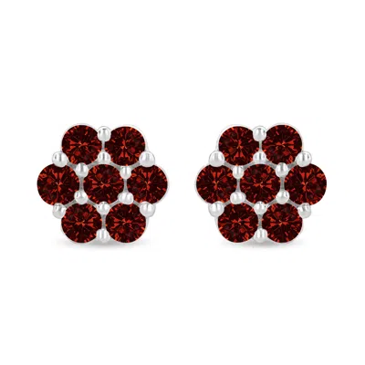 Haus Of Brilliance 14k White Gold 1.0 Cttw Treated Red Diamond Prong Set 7 Stone Floral Stud Earrings In White