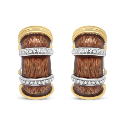 Haus Of Brilliance 18k Yellow And White Gold Flash Plated .925 Sterling Silver Clear Brown Enamel 9/10 Cttw Diamonds Hu In Multi