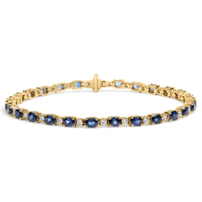 Haus Of Brilliance 18k Yellow Gold 3/4 Cttw Diamond And 5 1/3 Cttw Oval Blue Sapphire Alternating Link Bracelet In Yellow