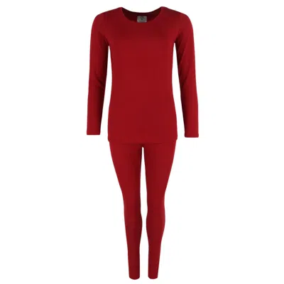 Ctm Women's Thermal Underwear Long Sleeve And Pant Set In Red
