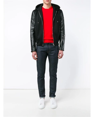 Shop Givenchy Leather Wool-blend Hoodie Jacket