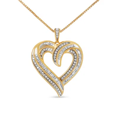 Haus Of Brilliance .925 Sterling Silver 3/4 Cttw Round And Baguette-cut Diamond Open Heart 18" Pendant Necklace In Yellow