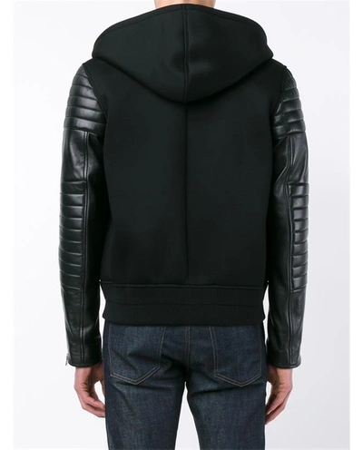 Shop Givenchy Leather Wool-blend Hoodie Jacket