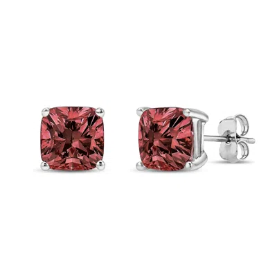 Haus Of Brilliance 14k White Gold Lab Grown Pink Cushion 4-prong Set Classic Diamond Solitaire Stud Earrings In White