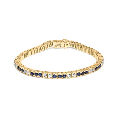 Haus Of Brilliance 14k Yellow Gold 1 3/4 Cttw Diamond And 5.0 Cttw Blue Sapphire Bezel Set Tennis Bracelet In Yellow