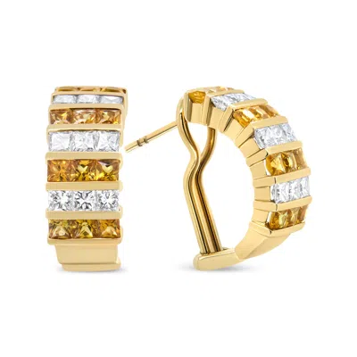 Haus Of Brilliance 18k Yellow Gold 1 3/4 Cttw Invisible Set Princess Cut Diamond And 2.5mm Yellow Sapphire Huggie Hoop In Yellow