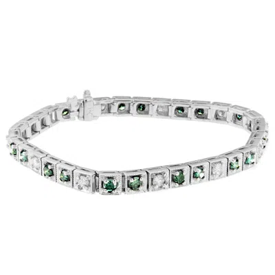 Haus Of Brilliance 14k White Gold White And Treated Blue Diamond Bracelet In White